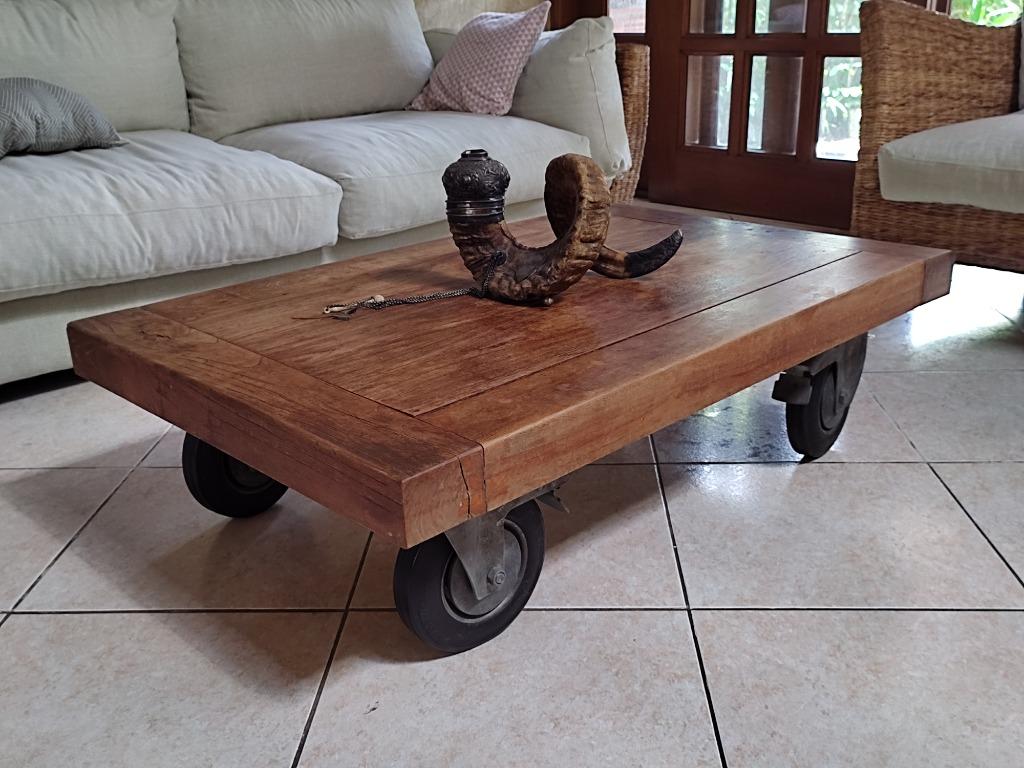 Industrial Wooden Coffee Table With Wheels Furniture Home Living Furniture Tables Sets On Carousell