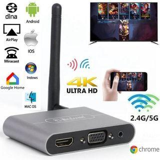 Mirascreen X6W Plus 2.4G 5G 4K Wireless HDMI VGA Adapter TV Stick Miracast Airplay Wifi Dongle for IOS Android Phone To TV (Compatible with Any Phone that Has Casting or Mirroring Feature)