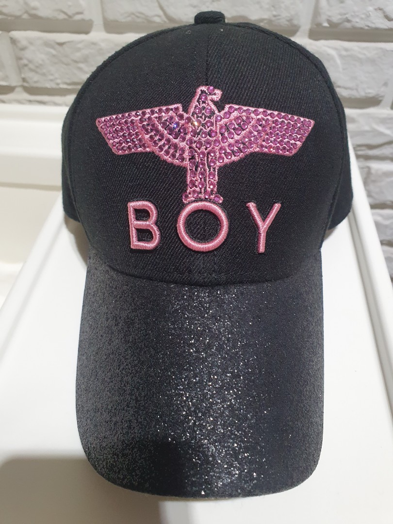 Original Boy London cap in Pink rhinestones and glitter