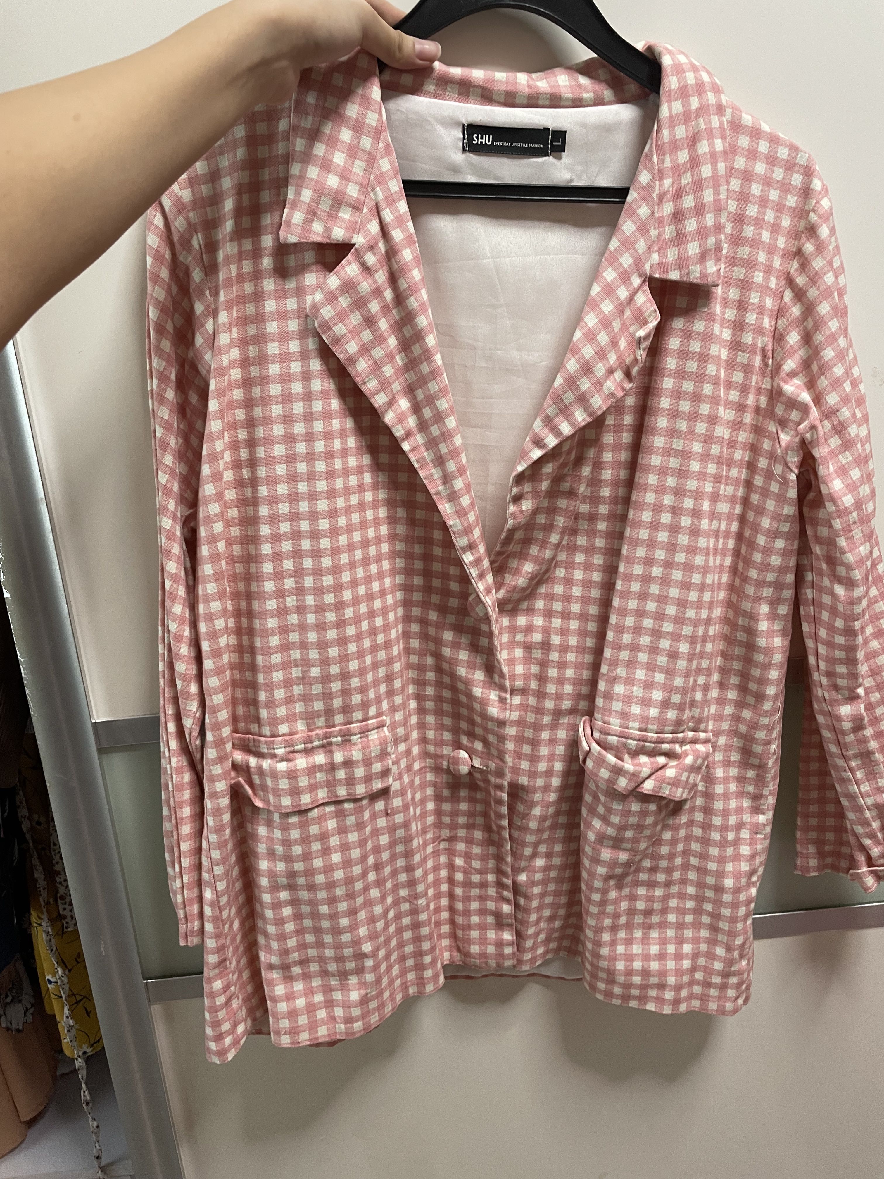 Pink and white checkered coat clearance
