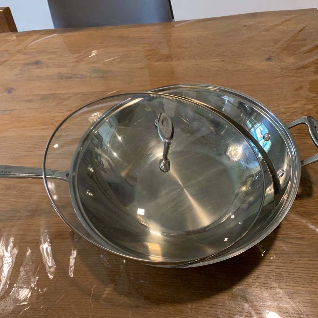 Scanpan stainless steel 36cm wok with lid, Furniture & Home Living