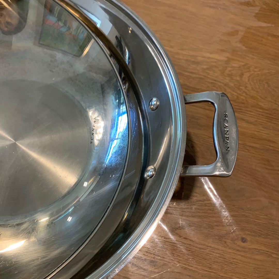 Scanpan stainless steel 36cm wok with lid, Furniture & Home Living