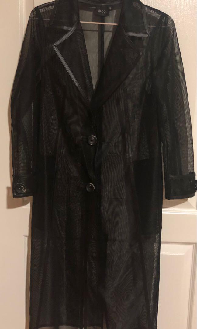 Sheer fishnet mesh trench coat long jacket Women s Fashion Coats