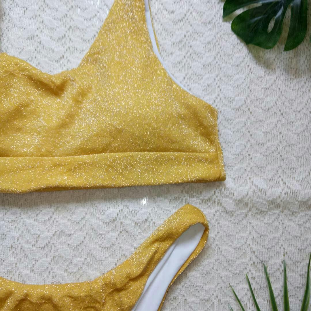 Shein Gold Glitter Bikini Swimsuit Small, Women's Fashion, Swimwear