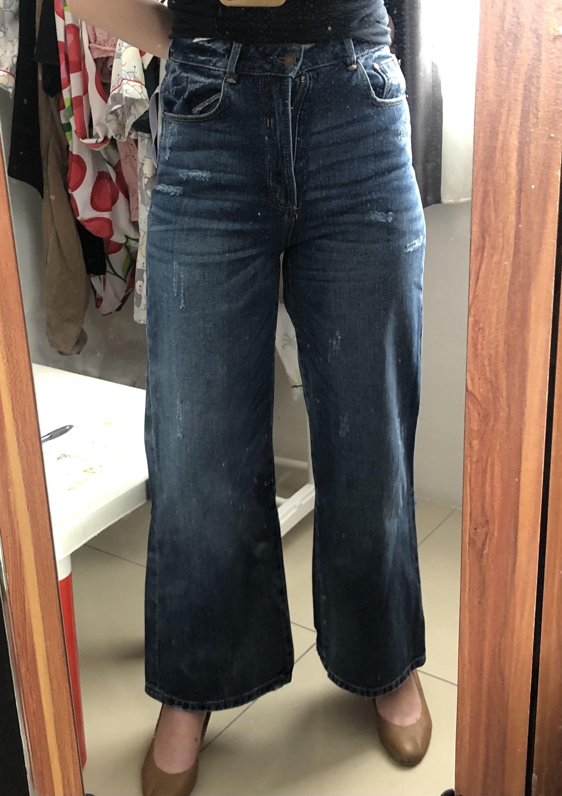 Stradivarius wide leg jeans celana 