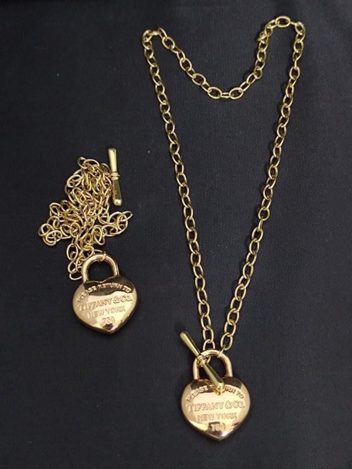 18k Saudi Gold Tiffany Lock Necklace & Earrings 🔓❤️