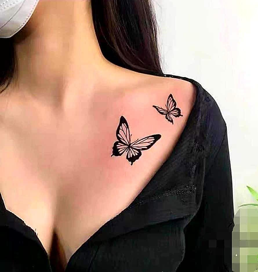 678 紋身貼紙印水紙tattoo Stickers 遮掩疤痕手繪蝴蝶彩蝶粉蝶暗黑系網紅防水持久鎖骨花臂半臂逼真 仿真刺青黑白民族款 Cosplay 興趣及遊戲 手作 自家設計 文具 Carousell