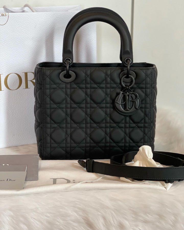 Lady dior matte black medium cheap