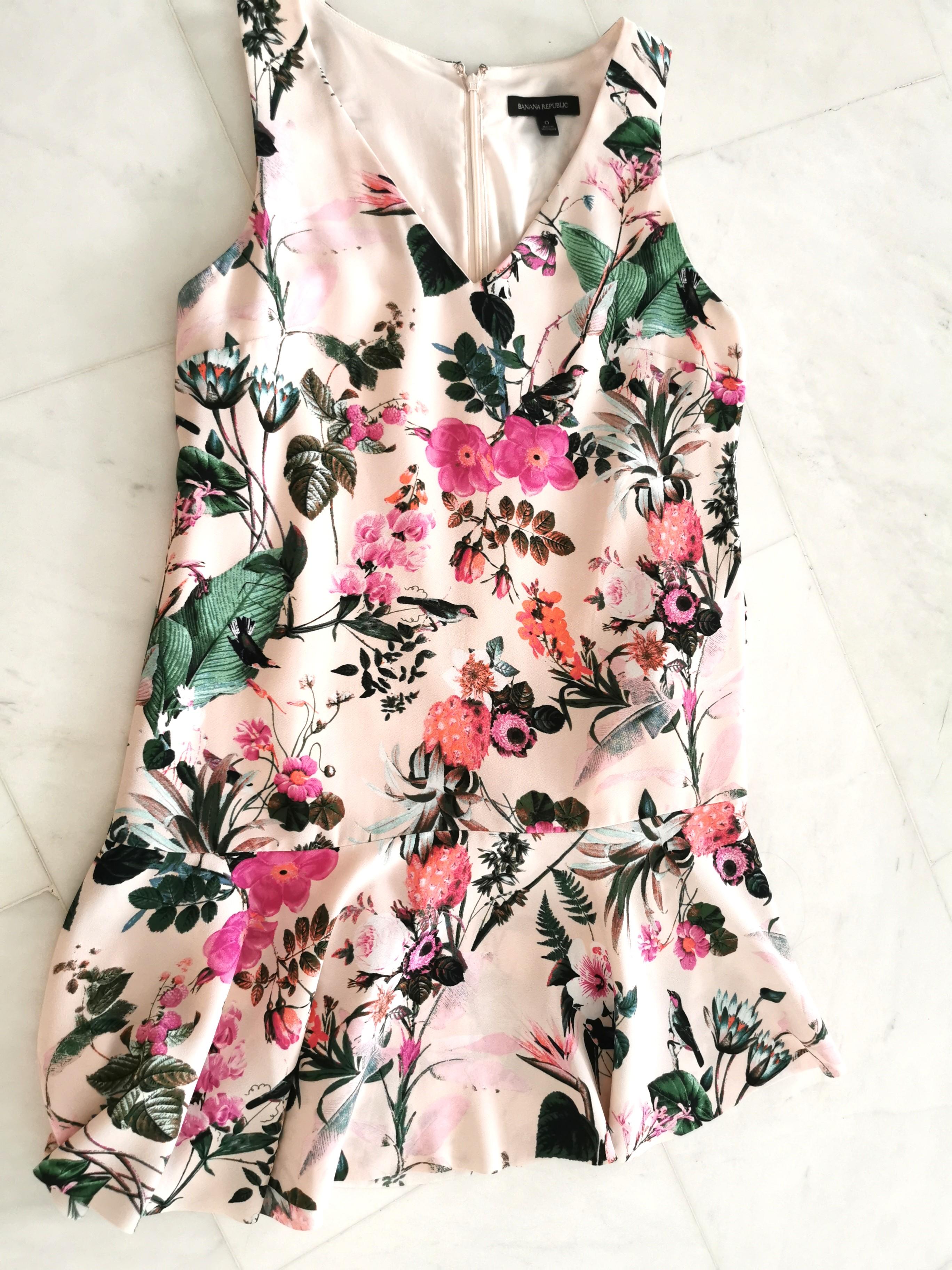 banana republic pink floral dress Women's Chiffon Bias Ruffle Midi Dress Pink Floral Regular Size 8