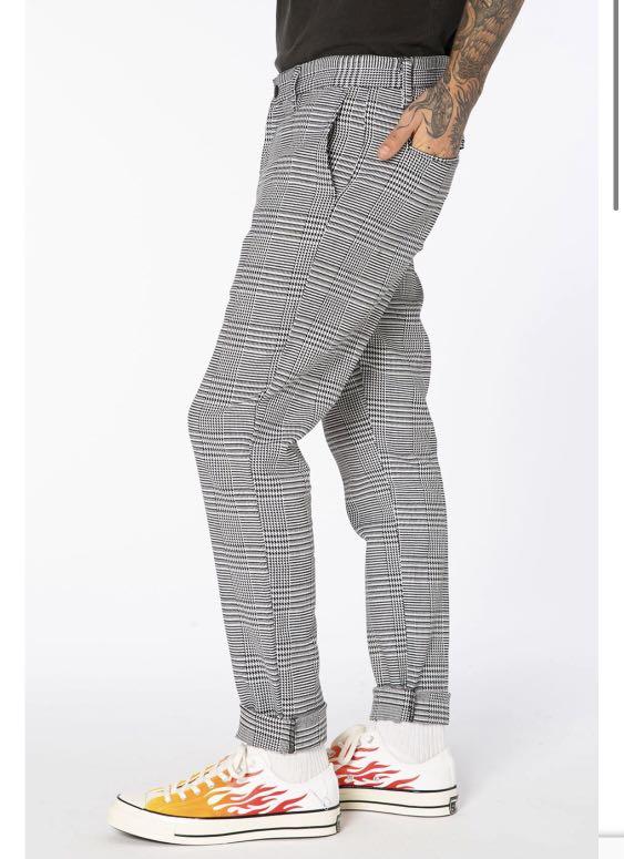 Grey houndstooth plaid slim tapered sale pant
