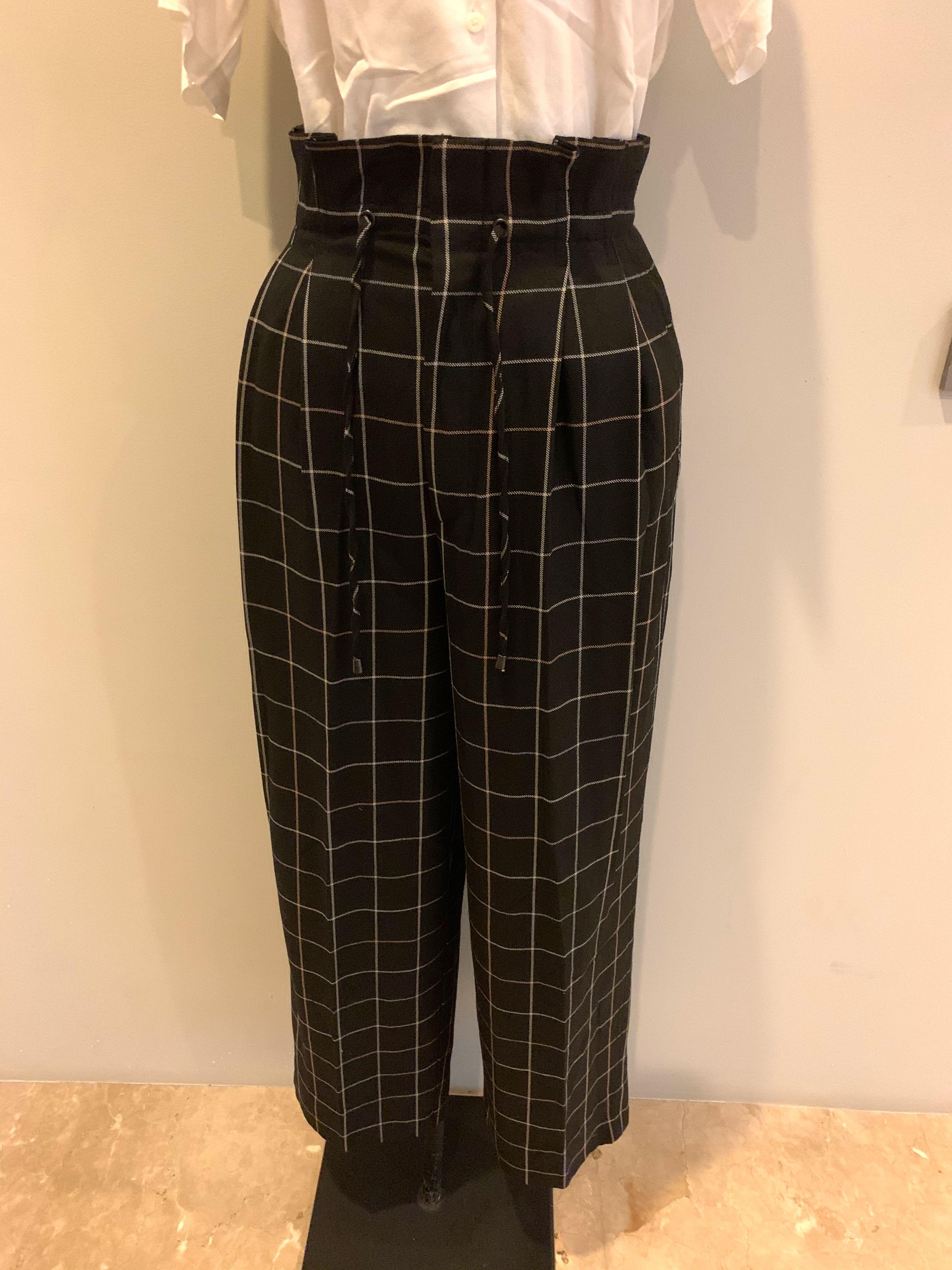 H\u0026M high waisted plaid pants 36, Fesyen 