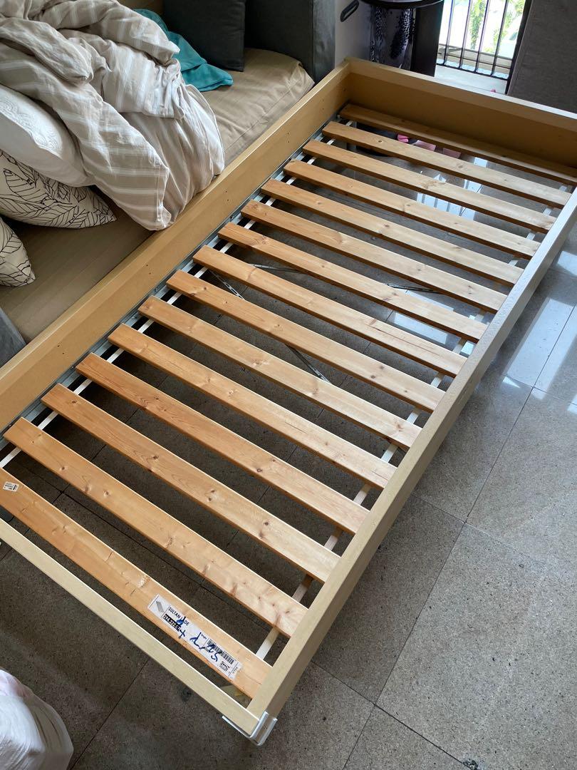 Ikea wooden single bed frame and orthopaedic mattress