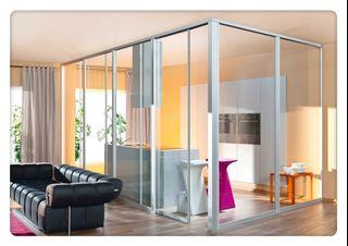 L Shaped Bifold Aluminium Framed Sliding Glass Doors for Hall Room Walk in Wardrobe Home Office Partition Divider Panel