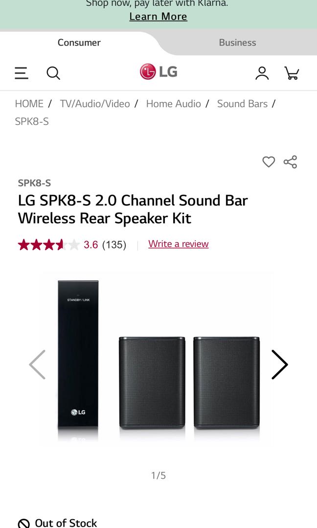 LG SPK8-S 2.0 Channel Sound Bar Wireless Rear Speaker Kit, Audio ...