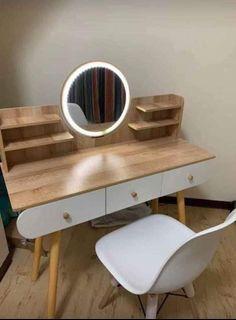 BRANDNEW Nordic Scandinavian Vanity Dresser Table with LED Mirror and Nordic Scandinavian Chair Set