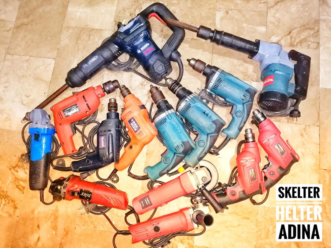 ORIGINAL GENUINE CLASSIC POWER / HAND TOOLS (Category: Construction Tools & Equipment) located in Quezon City. Submitted by hatebreeders (Listing ID 1093236208, Image 3). Description: • YAMATO HAND DRILL BRAND NEW - ₱900 • YAMATO ANGLE GRINDER BRAND NEW - ₱900 • SKIL, STANLEY ANGLE GRINDER - ₱1300 • MAKTEC, MAXSELL DRILL - ₱1300 • BLACK & DECKER HAMMER DRILL ₱1500 • MAKITA HAMMER DRILL - ₱1500 • MAKITA DEMO HAMMER - ₱4500 • BOSCH CHIPPING GUN - ₱