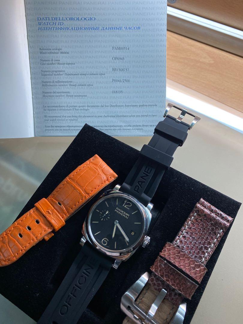 Panerai PAM 514 (Category: Luxury Watches) located in Quezon City. Submitted by beng168 (Listing ID 1093198329, Image 3). Description: Radiomir 47mm Panerai comes with 3 original Strap Brown Black Orange and Violet Panerai Model: 1940 3Days Radiomir Pam Reference Number: PAM 00514 Case Material: Steel Dial: Black.