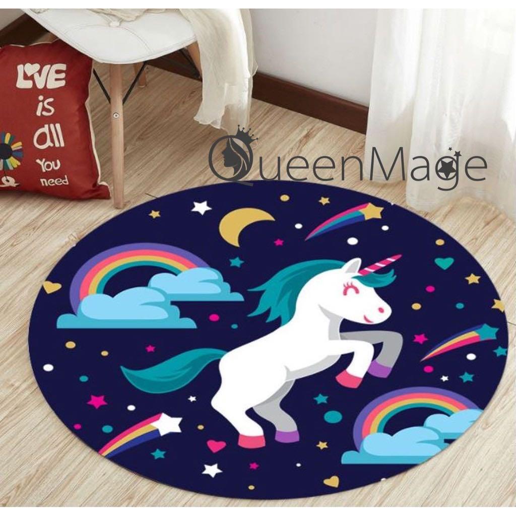 Ready Stock QueenMage Unicorn Flamingo Round Non-slip Bedroom Play
