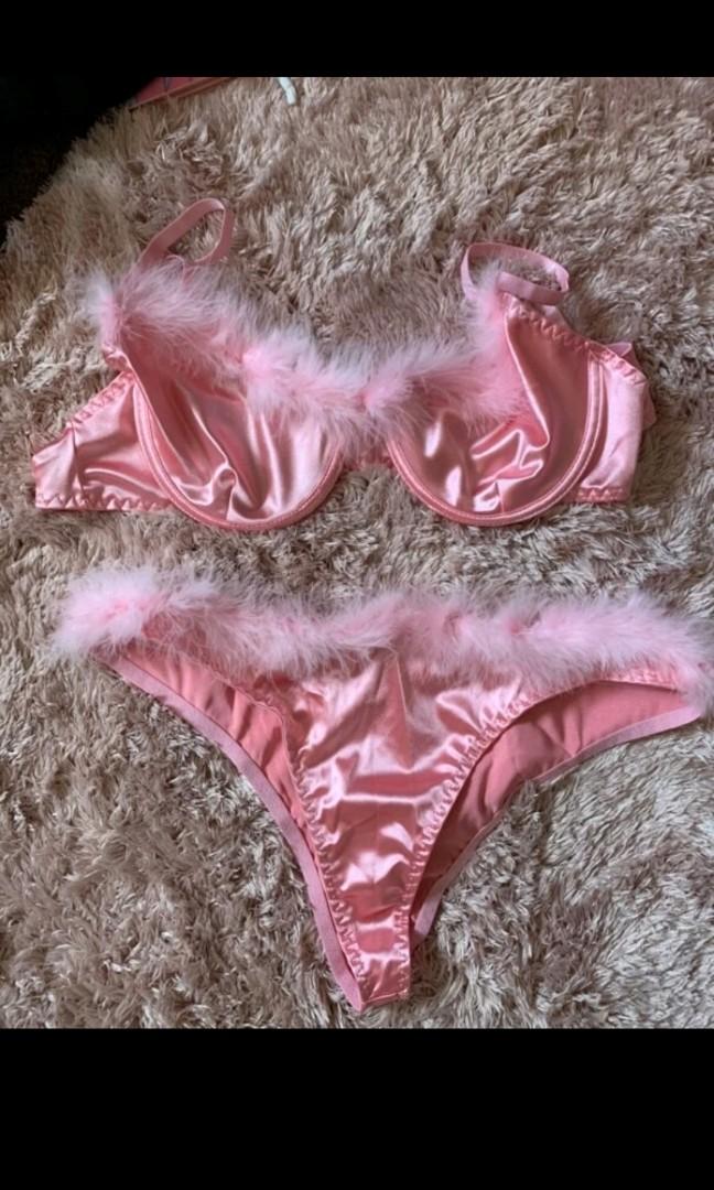 Shein Fur cute y2k bra set and panties nightwear
