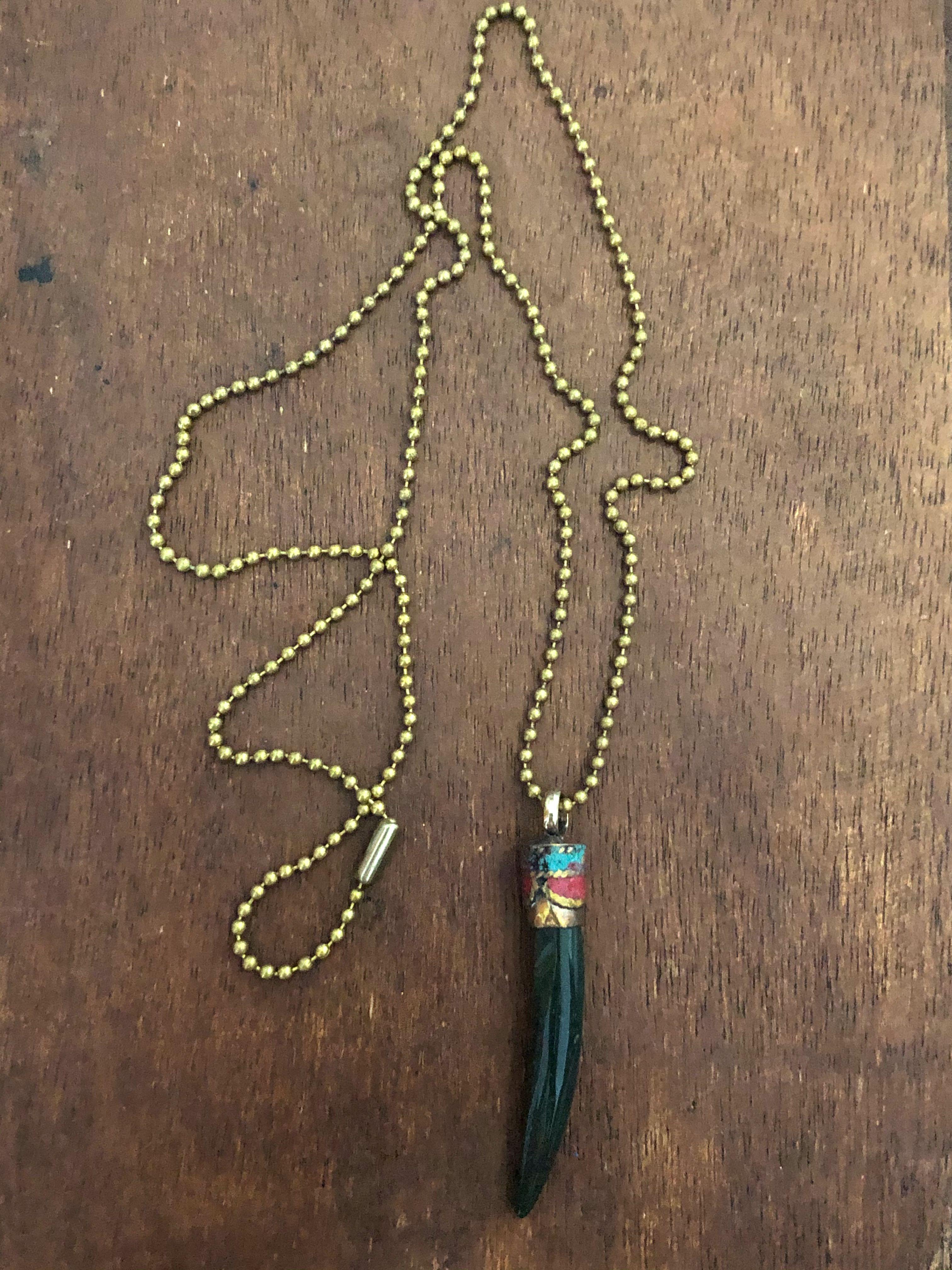 Stone pendant with Brass Ball Chain (Category: Necklaces) located in Muntinlupa City. Submitted by declutter_with_me (Listing ID 1093138562, Image 2). Description: ₱900 each With Brass Ball Chain L-R(Sunstone, Agate, Emerald, Agate).