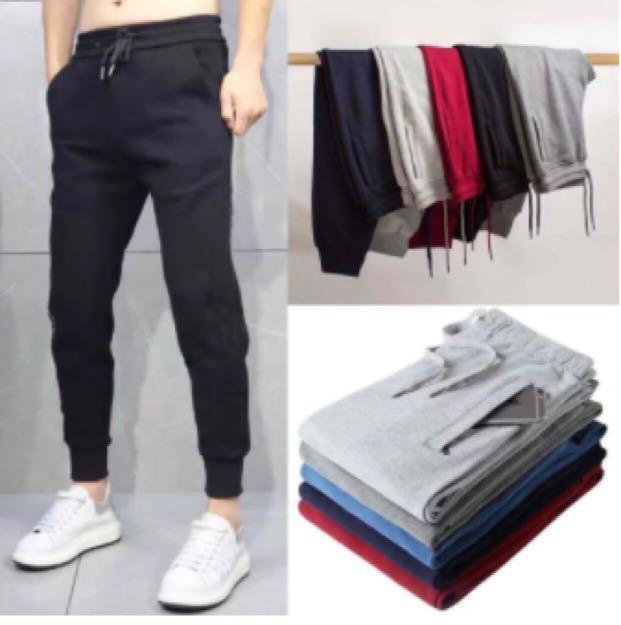 unisex High quality pants plain Jogger pants cotton Jogging pants with  zippers (Makapal Tela)