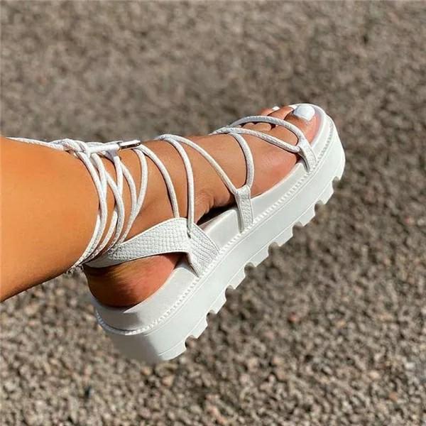 White lace up clearance flatform sandals