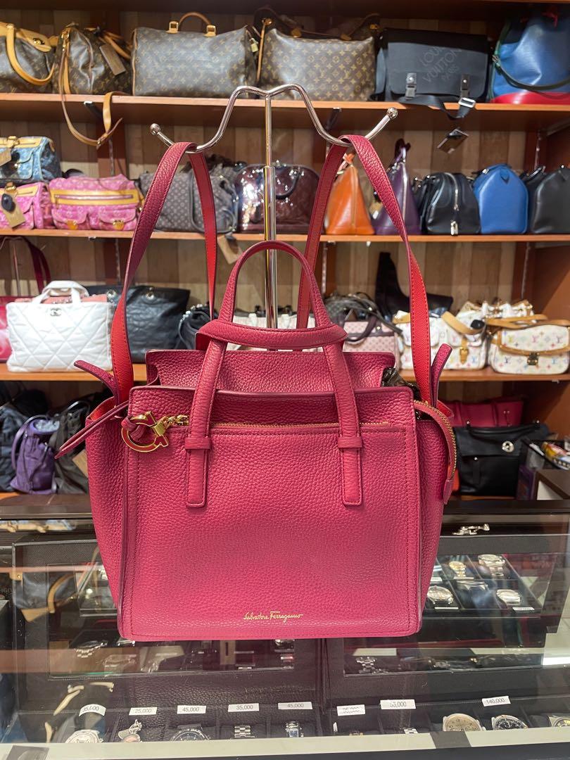 100 ORIGINAL SALVATORE FERRAGAMO PURPLE AMY SMALL LEATHER TOTE