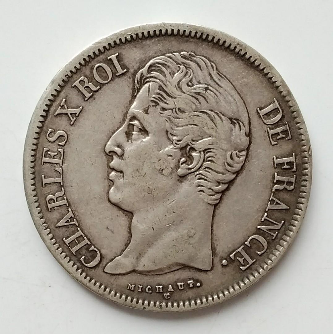 1829年法國王國5法郎流通銀幣-巴約纳鑄造, 興趣及遊戲, 玩具& 遊戲類- Carousell