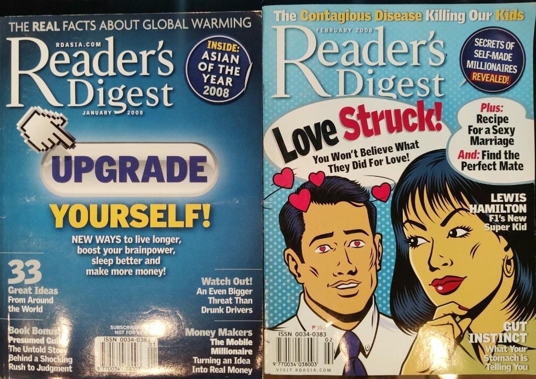 2008 Jan & Feb Reader's Digest (Category: Magazines) located in Pasig City. Submitted by ulappp (Listing ID 1097981322, Image 1). Description: P50 each.