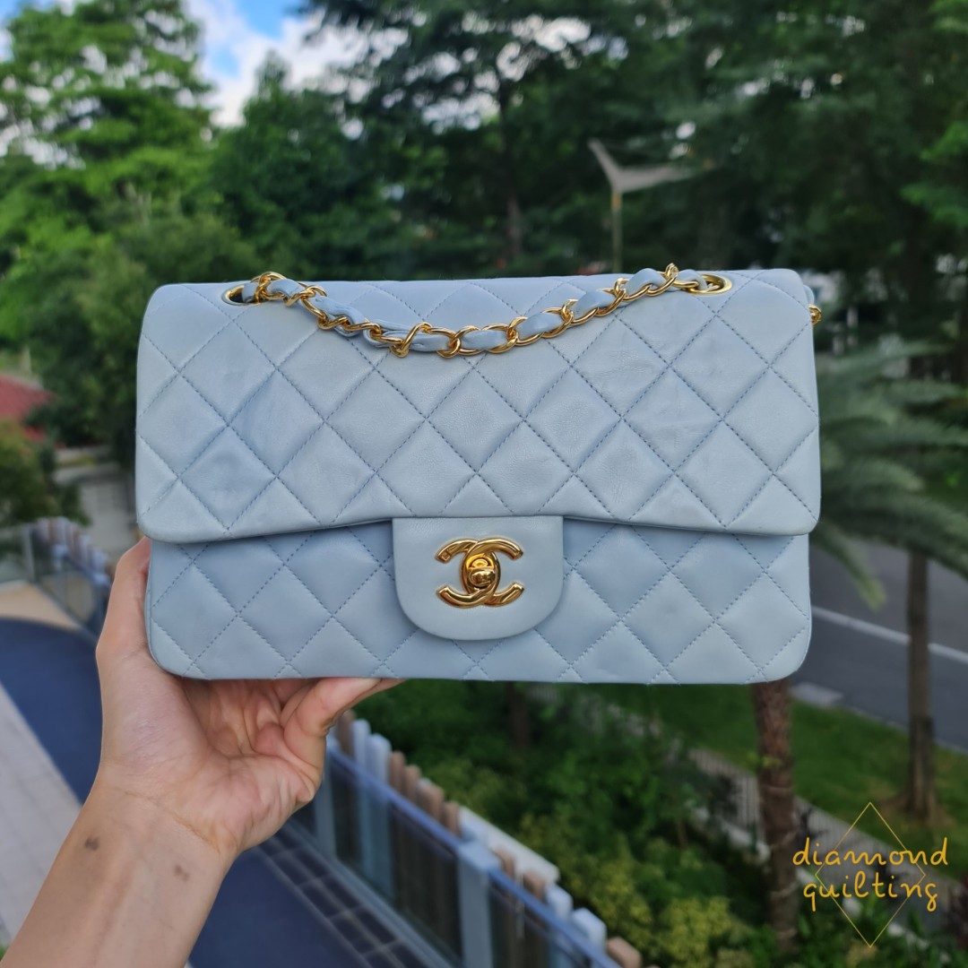 🧊 (RARE!) BABY BLUE CHANEL VINTAGE CLASSIC FLAP BAG SMALL CF