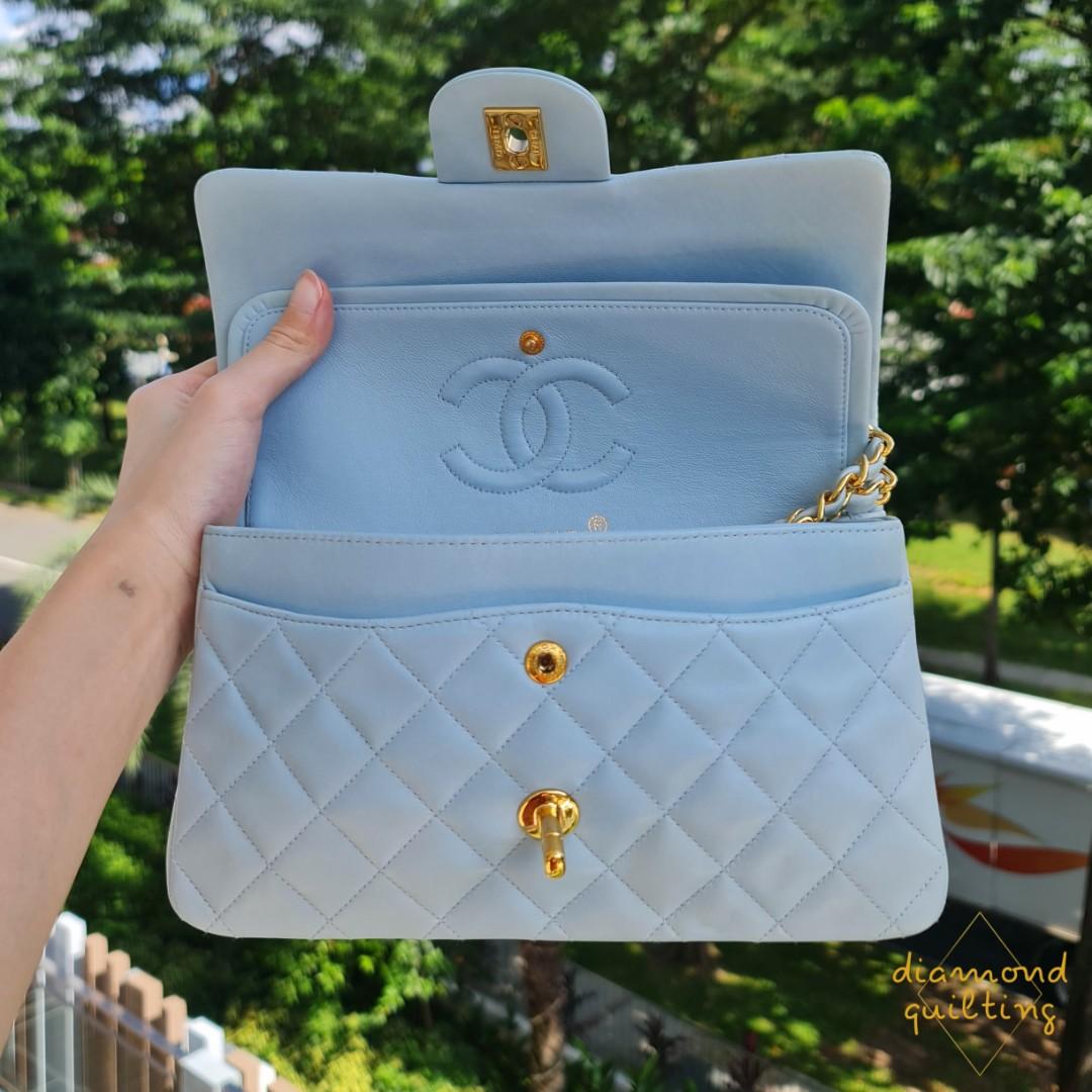 Chanel 22p Baby Blue Small Classic Flap Caviar Light Gold HW   CamelliaCurate