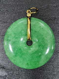 Apple Green Jade Disk Donut Pendant  916 Gold 5cm