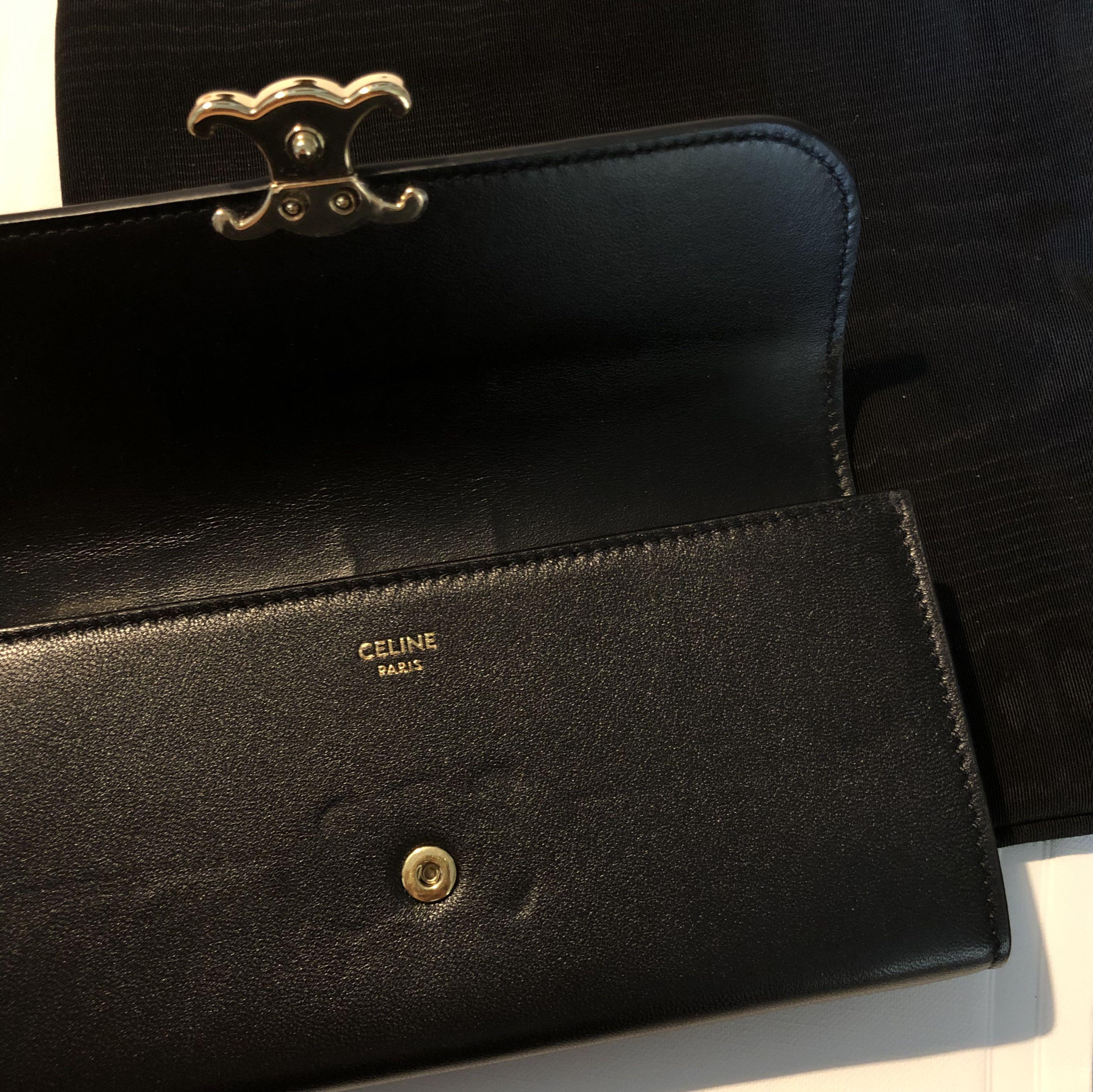 LARGE WALLET TRIOMPHE IN SHINY CALFSKIN - BLACK