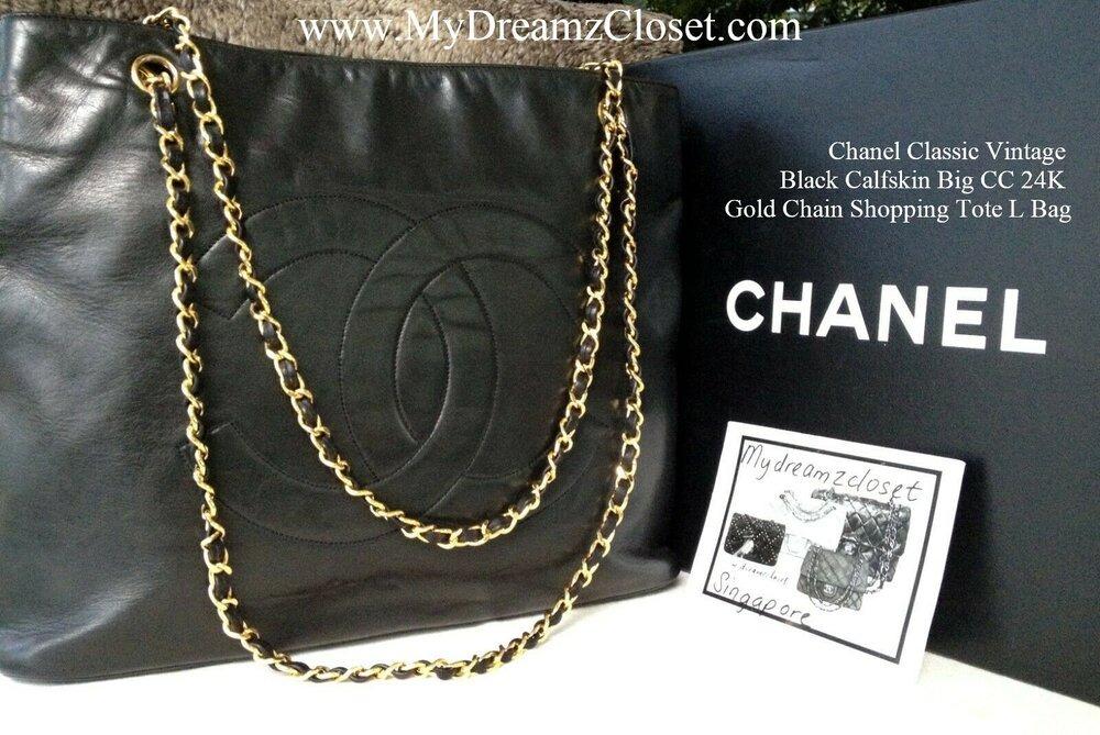 Chanel Classic Vintage Black Calfskin Big CC 24K Gold Chain Shopping Tote L  Bag, Women's Fashion, Bags & Wallets, Purses & Pouches on Carousell