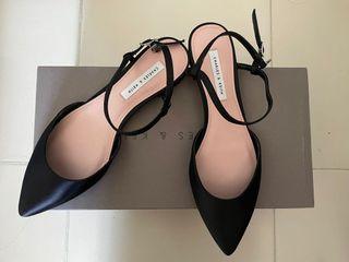Charles & Keith Ankle Strap Pointed Flats BLACK