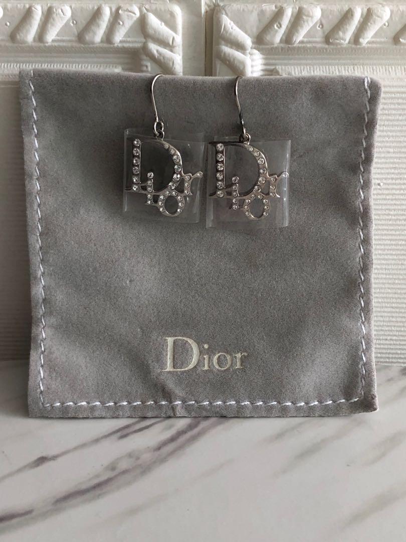 Christian Dior Oblique Logo Rhinestones Earring Consignment Luxury Accessories on Carousell