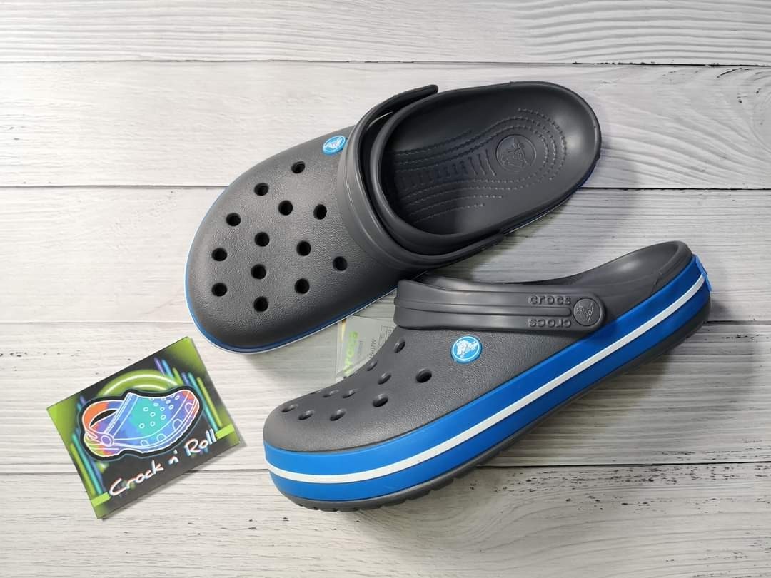 Grey and blue crocs outlet