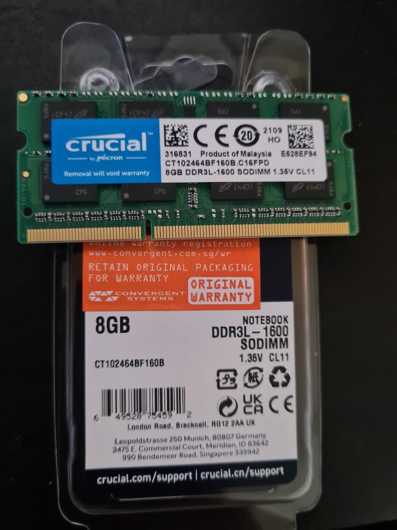 Crucial 8GB x1 CT102464BF160B.C16FPD DDR3L-1600 SODIMM 1.35V CL11 204PIN  Laptop 