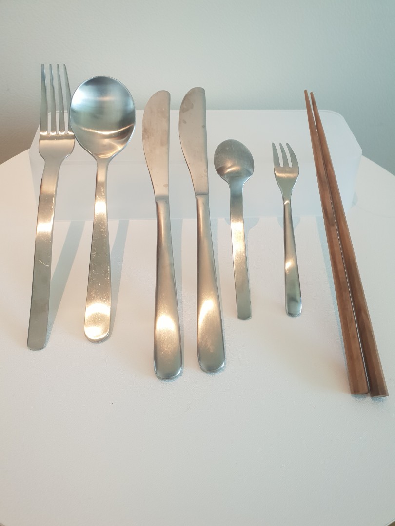 Cutlery Set (MUJI) stainless steel and sakura wood, Furniture & Home