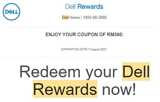 DELL VOUCHER COUPON REWARD RM360 , Tickets & Vouchers, Vouchers on Carousell