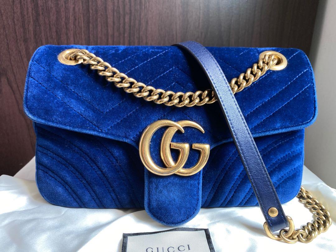 Navy velvet gucci shop bag