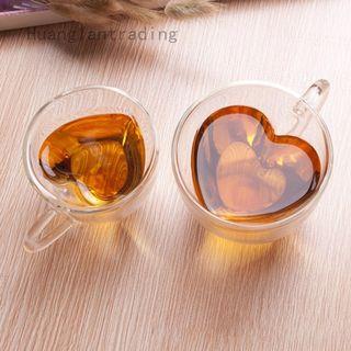 Heart Shaped Double Walled Insulated Glass Coffee Mugs or Tea Cups Kitchen Bottles AS101