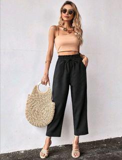 Shein Knot front crop straight leg pants black