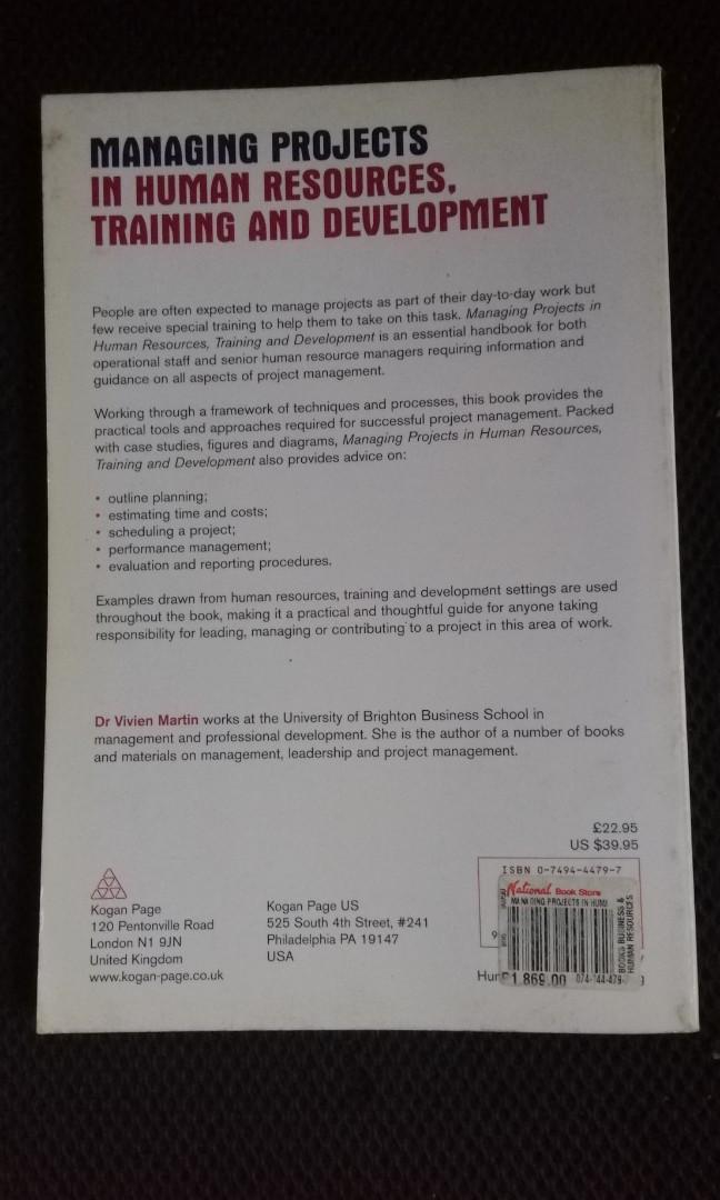 Managing projects in Human Resources, training and development (Category: Textbooks) located in Quezon City. Submitted by raid.my.closet. (Listing ID 1097904576, Image 3). Description: white pages pa, yellowish stains lang sa sides originally bought for 1,869 at National bookstore.