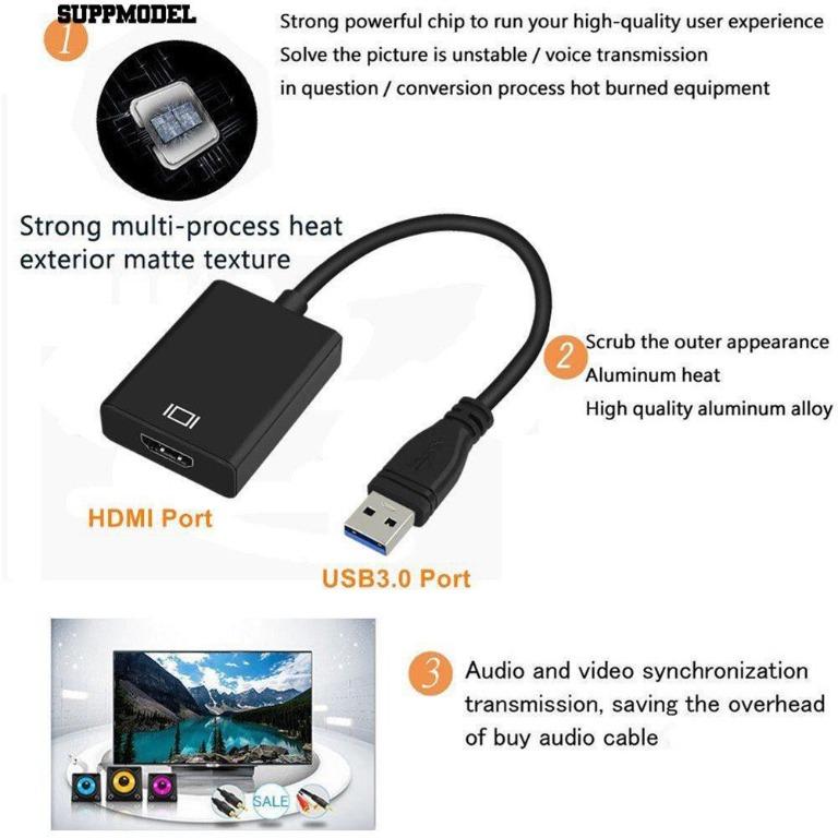 usb 3 0 to hdmi audio video converter adaptor cable for windows 7 8 10 pc 1080p computers tech parts accessories cables adaptors on carousell