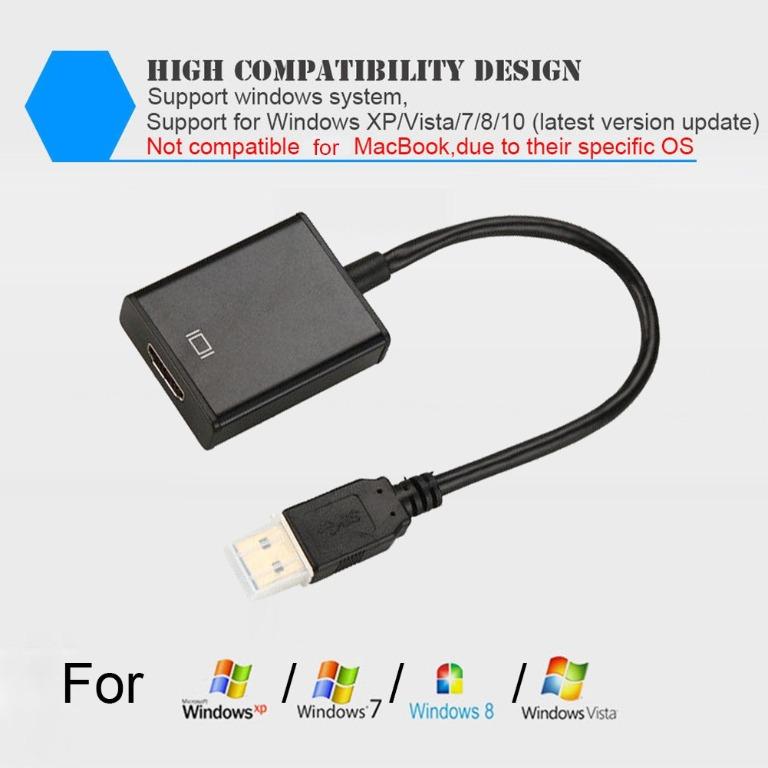 usb 3 0 to hdmi audio video converter adaptor cable for windows 7 8 10 pc 1080p computers tech parts accessories cables adaptors on carousell