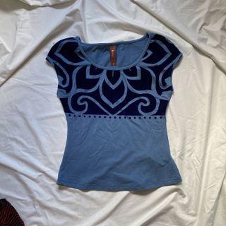 vintage y2k blue print top cottagecore thrifted