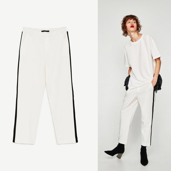 Zara  Pants  Jumpsuits  Navy Trousers With White Stripe  Poshmark