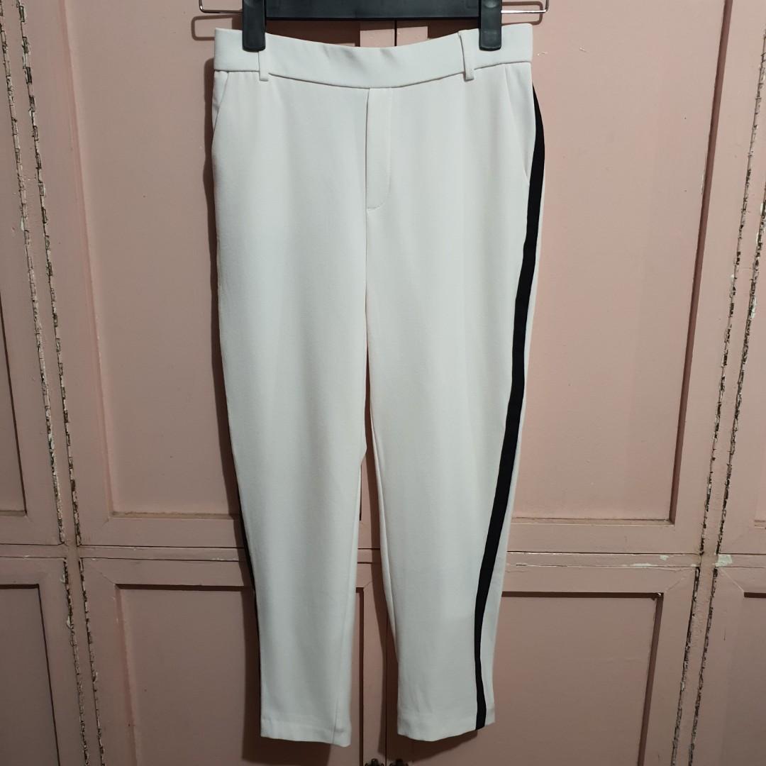 Zara white trousers with side stripe hotsell