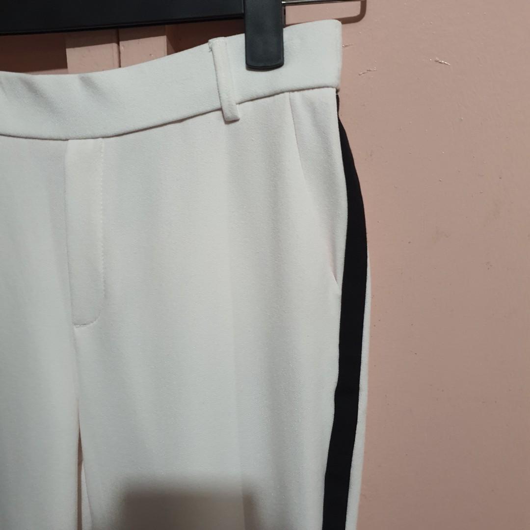 Zara white trousers with side stripe sales